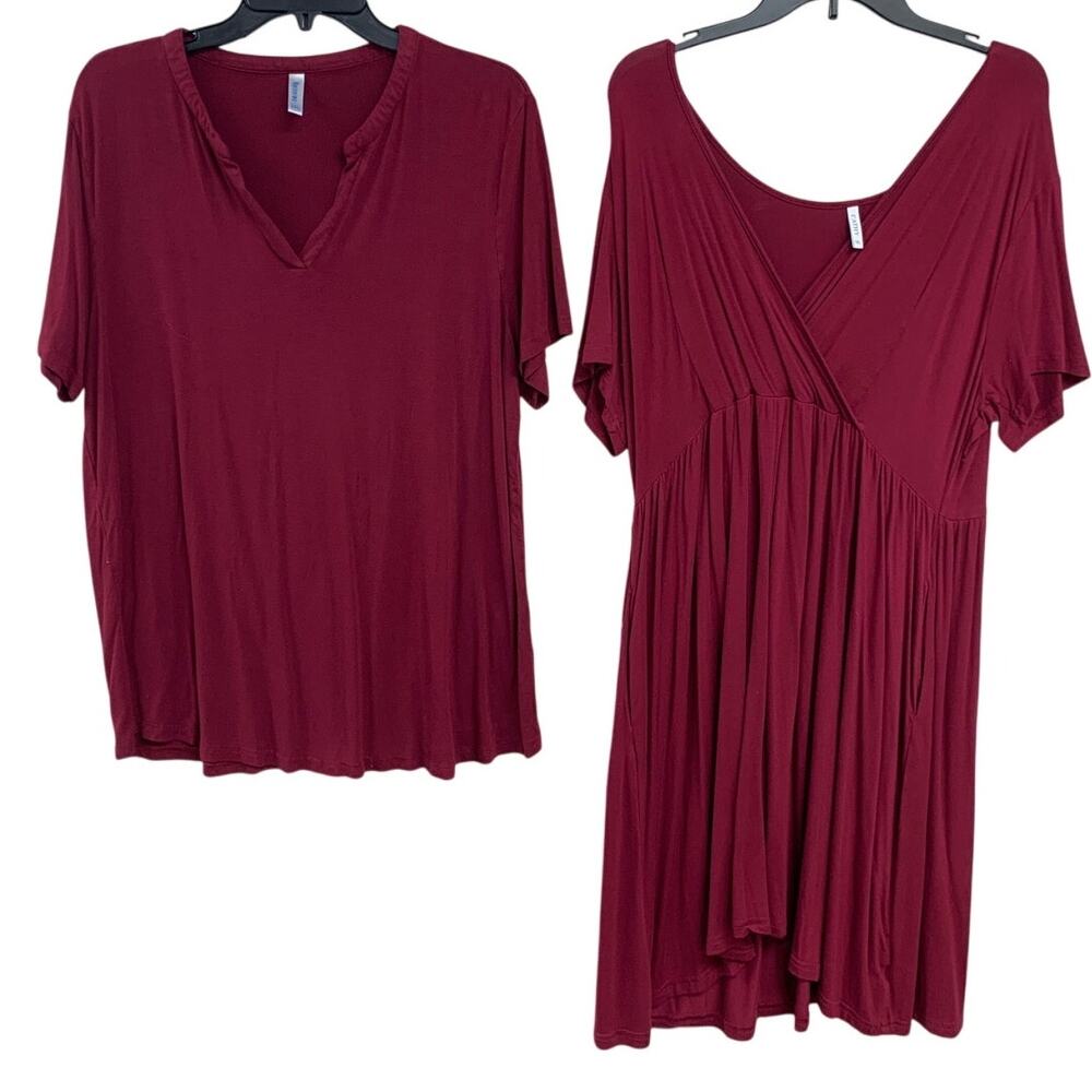 Neineiwu Cathy Womens 2XL Red Short Sleeve V Neck Tee Shirt Faux Wrap Dress